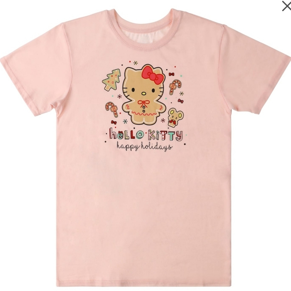 Hello Kitty Gingerbread Man T-shirt NEW Christmas XL Pink Women